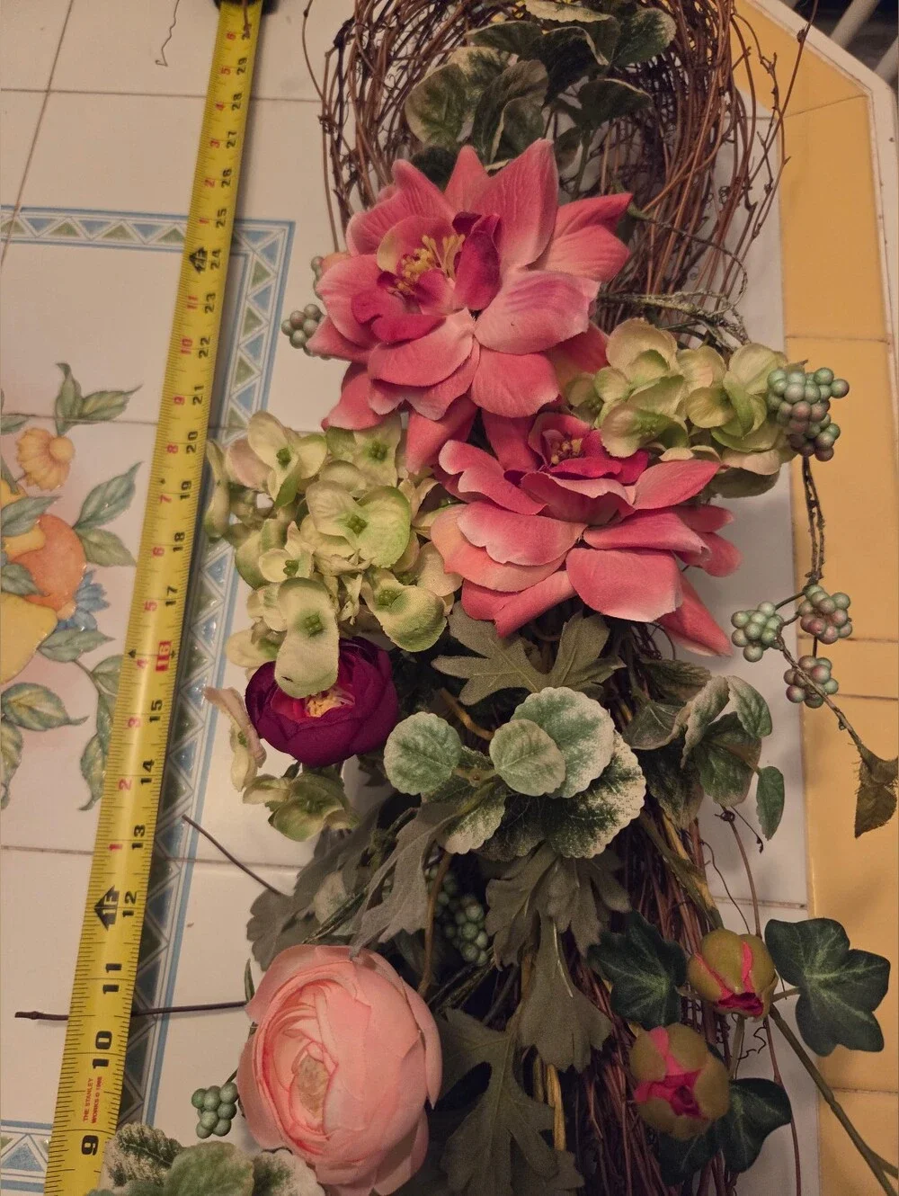 Beautiful Artificial Floral Door Arrangement  with Pink and Green Blooms